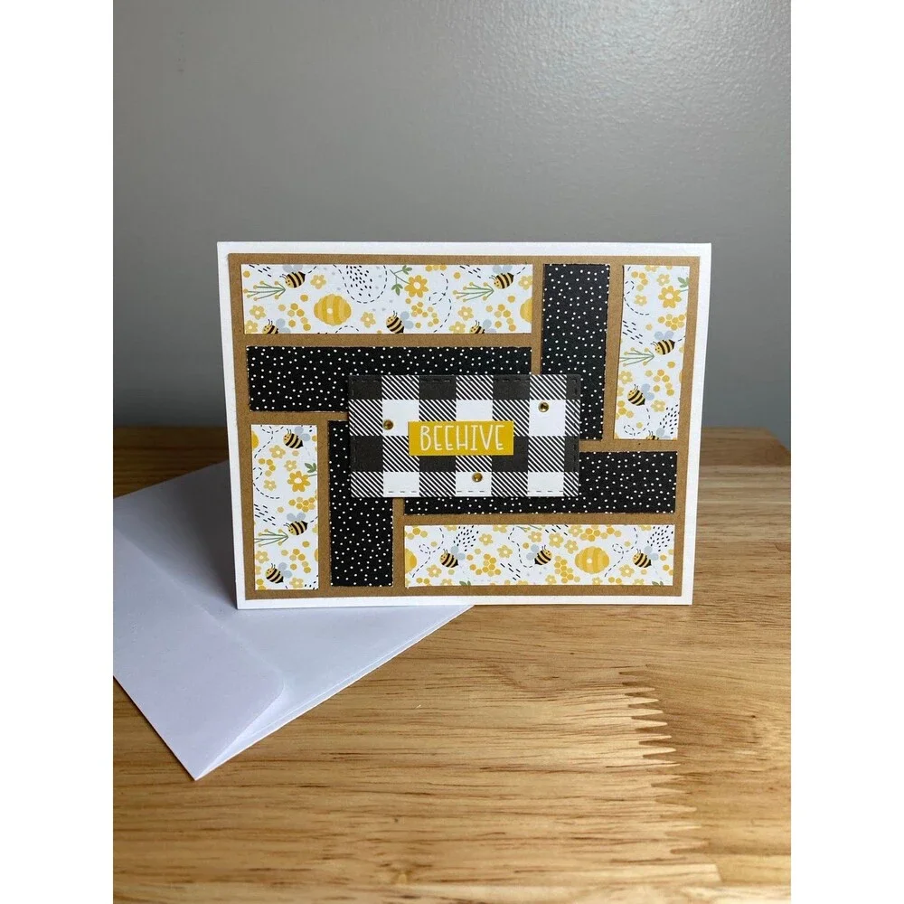 Bee & Flowers Greeting Card – Handmade A2 Card – All Occasion Blank Card